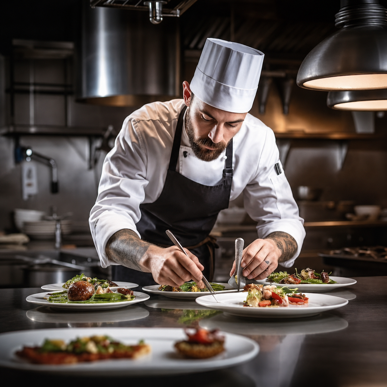 Chef plating a signature dish in the Nawabi kitchen